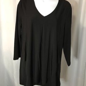 NWT Joan Vass NY Black 3/4 Sleeve Draped Blouse M